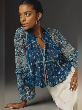 Anthropologie Sheer Babydoll Blouse